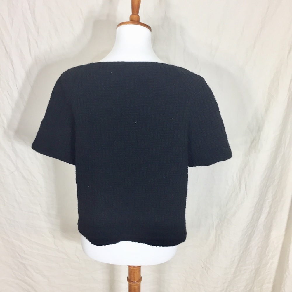 7FAMK Jacquard Black Crop Top with Leather Accents - Picture 5 of 7